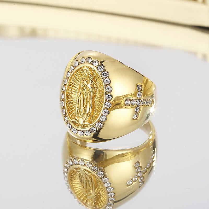 Virgin Mary Stainless Steel Ring Cross Sign Catholic Rings for Religious Jewelry