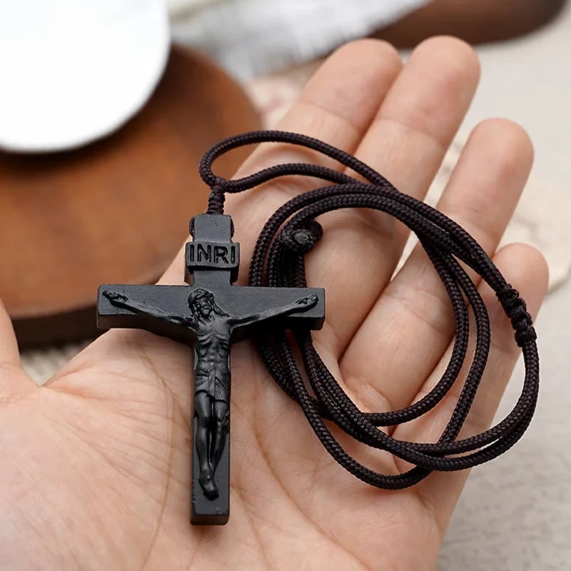 FAITH AS YOUR ARMOR: Jesus Crucifix Wooden Necklace