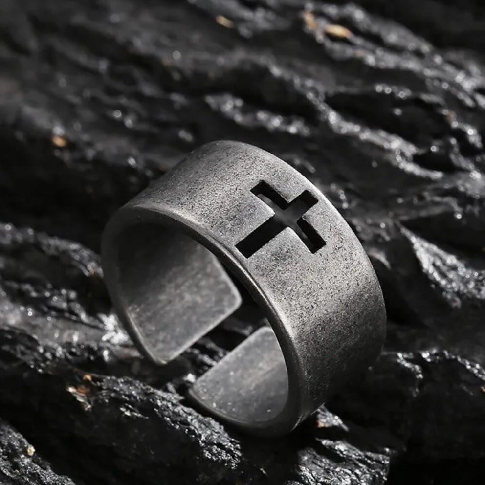 Stainless Steel Antique Punk Cross Ring