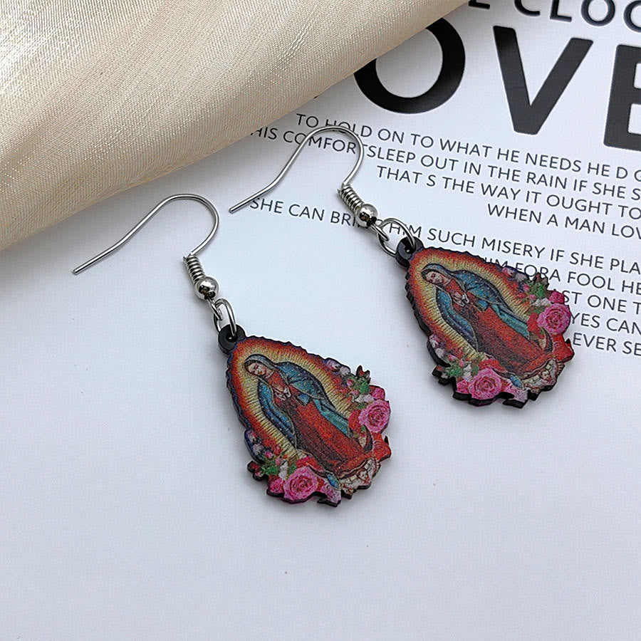 Colorful Virgin Mary Earrings - Our Lady of Guadalupe by Christianartworkshop