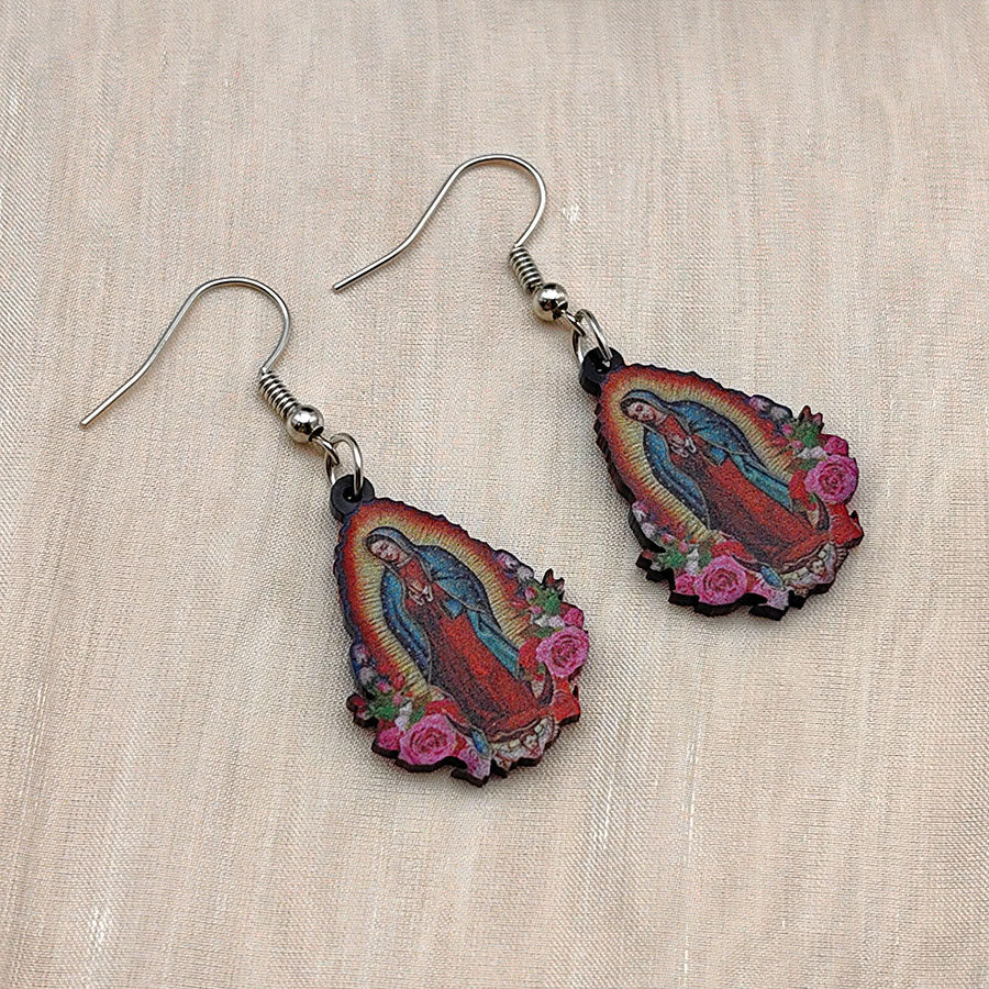 Colorful Virgin Mary Earrings - Our Lady of Guadalupe by Christianartworkshop