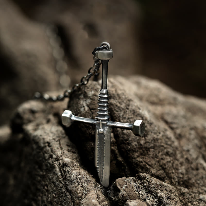 999 Sterling Silver Broken Sword Cross Necklace: A Bold Statement of Resilience and Style