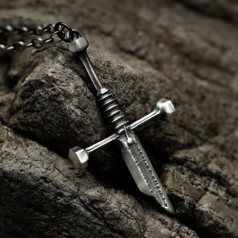 999 Sterling Silver Broken Sword Cross Necklace: A Bold Statement of Resilience and Style