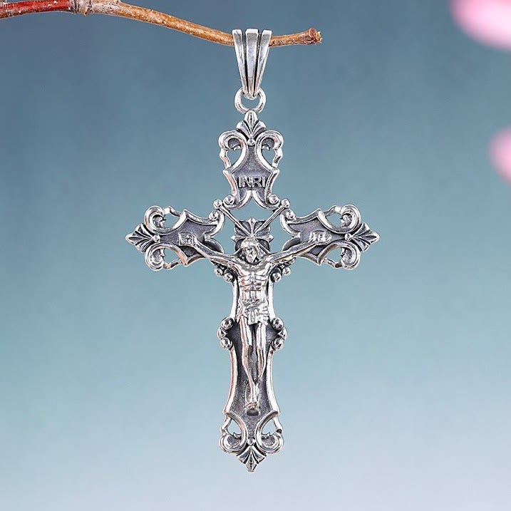 Rustic Bronze and Silver Crucifix Necklace in S925: A Testament of Faith