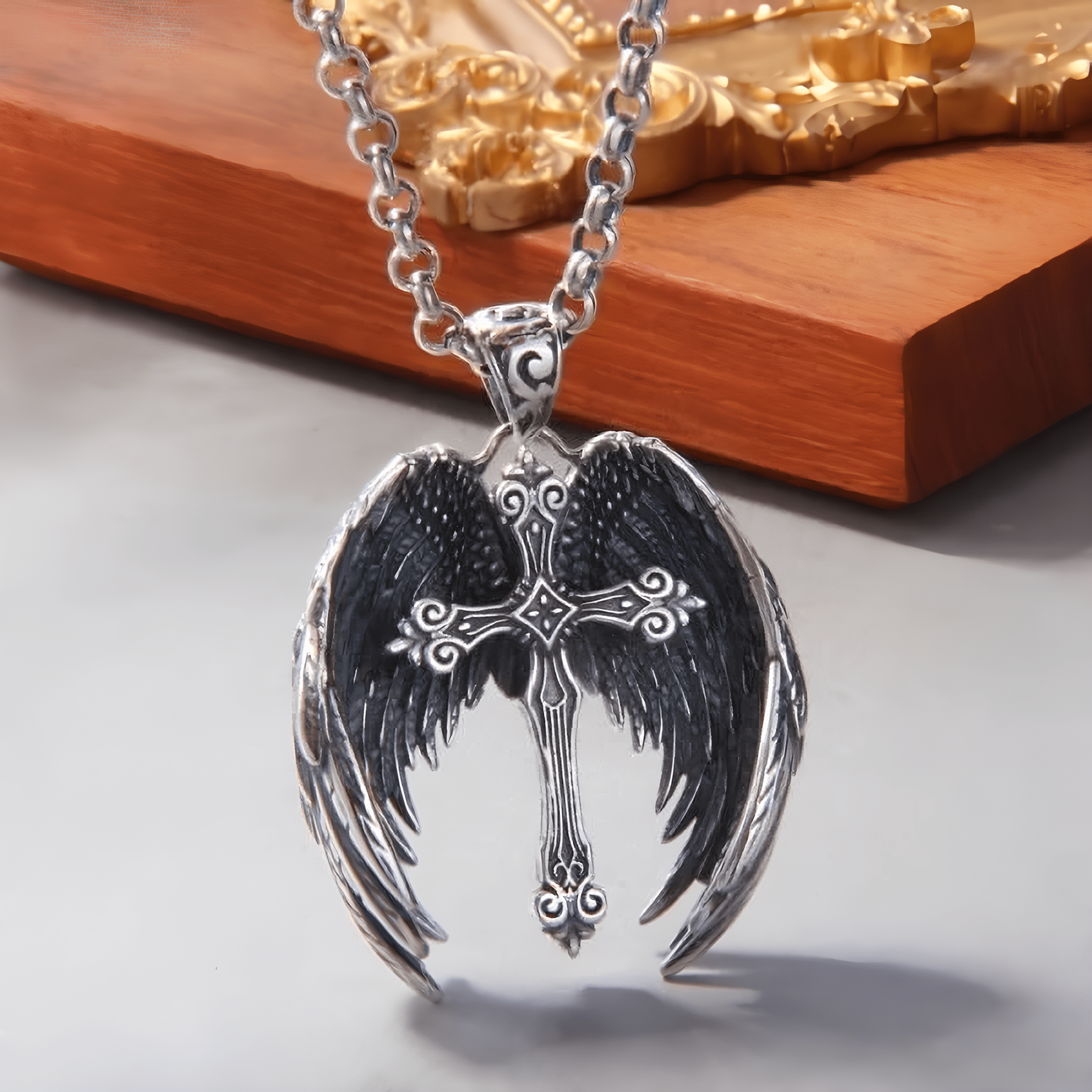 Guardian Angel Wings Cross Pendant Necklace: Spiritual Protection Jewelry
