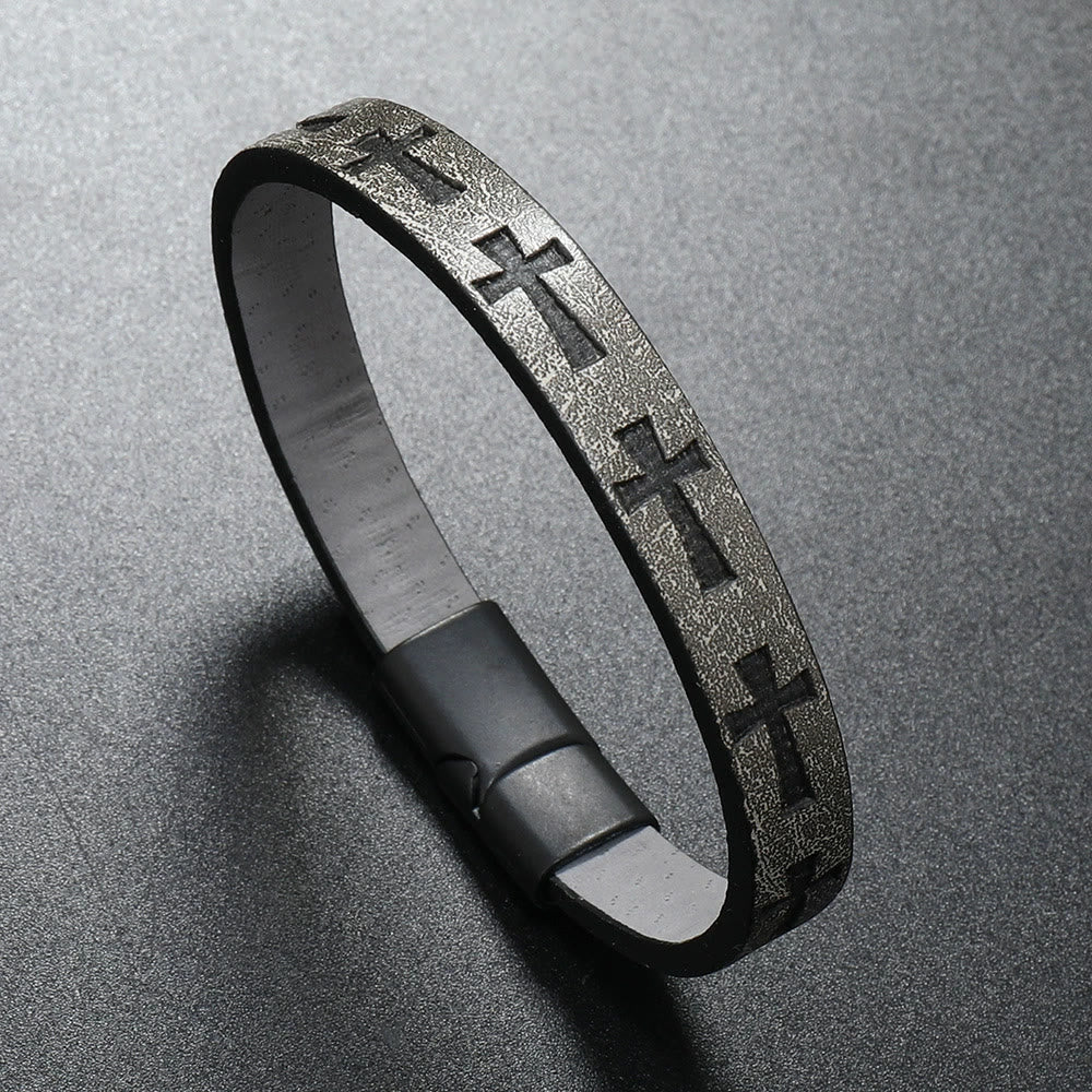 Classic Style Multicolor Leather Magnetic Buckle Bracelet with Cross Motifs