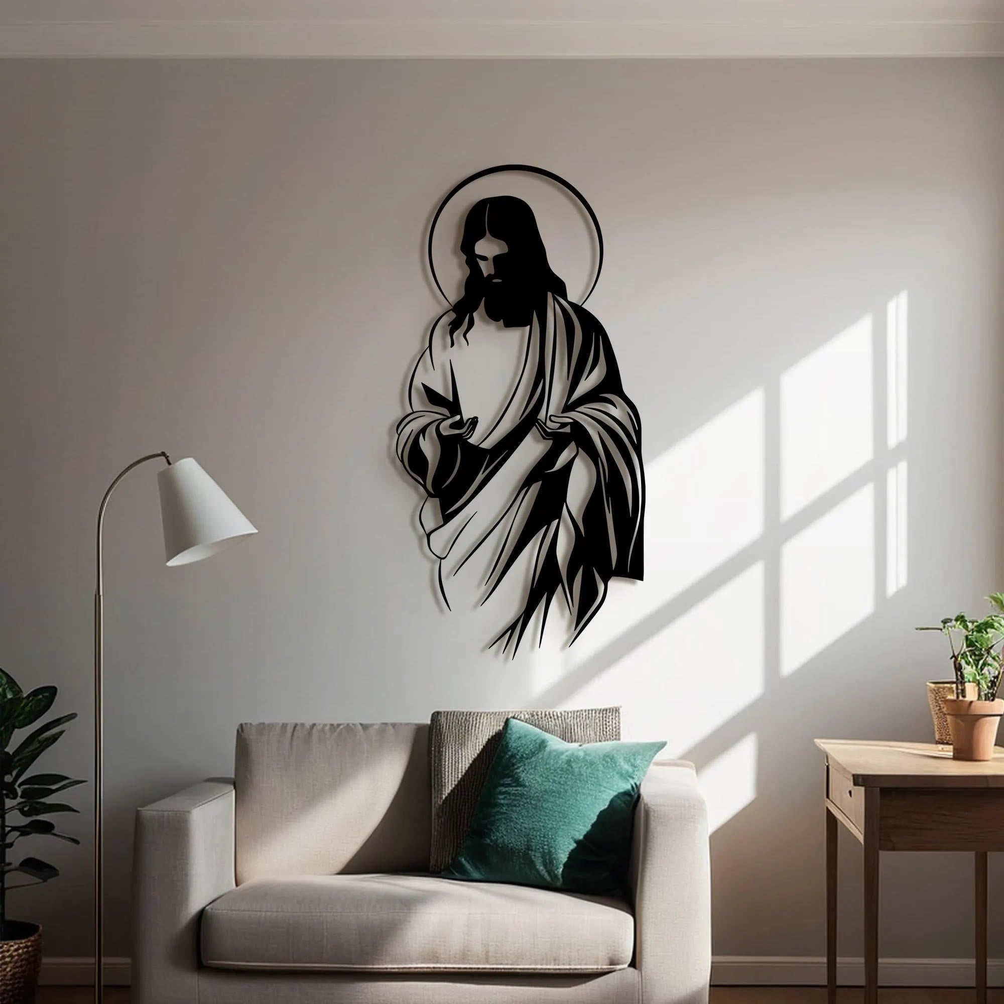 Christian Artwork Workshop Jesus Halo Silhouette Metal Wall Decor for a Faith-Inspired Home