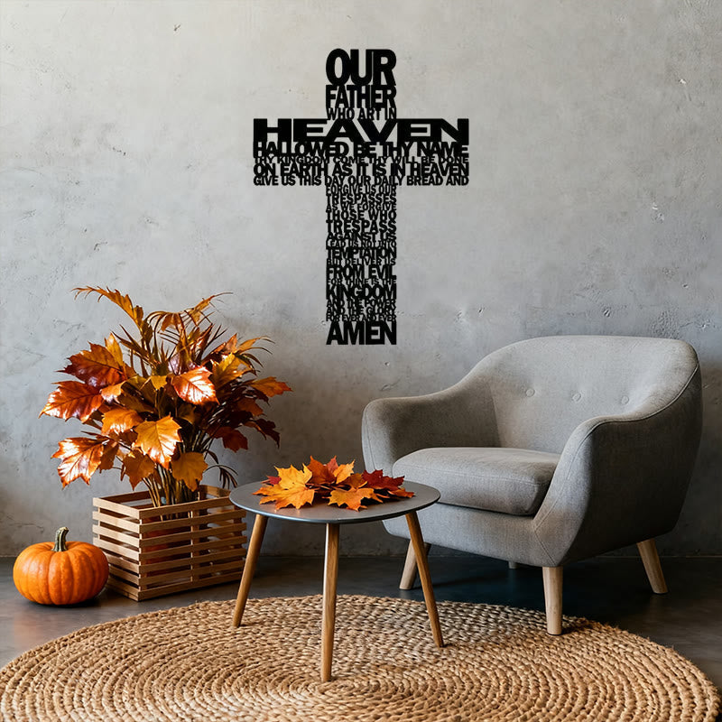 Textured Metal Wall Decor: Lord's Prayer Cross with Biblical Phrases by Christianartworkshop