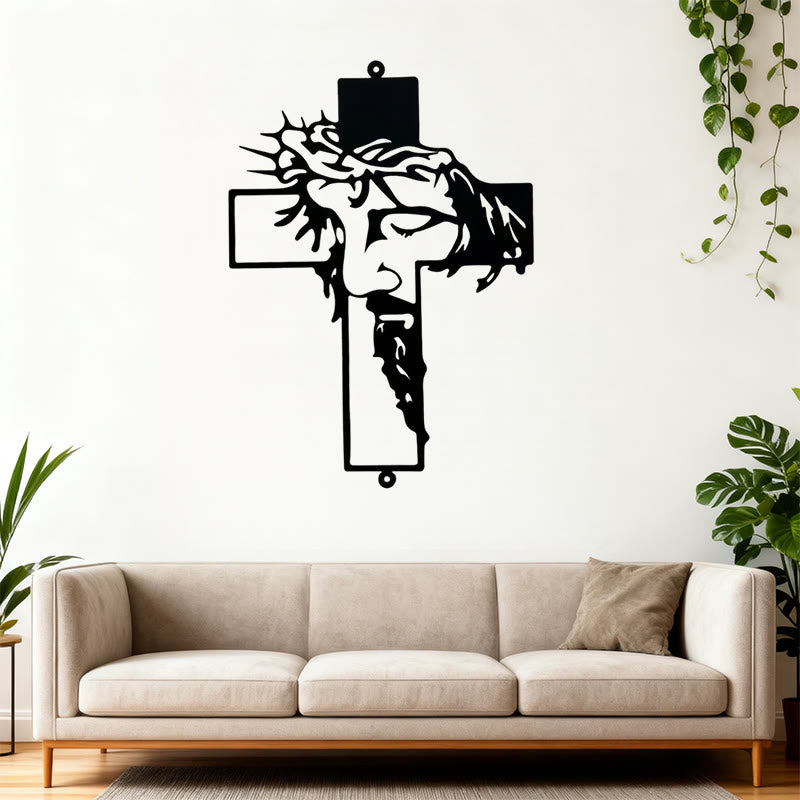 Christian Artwork Workshop Black Metal Jesus with Crown of Thorns - Cross Wall Decor