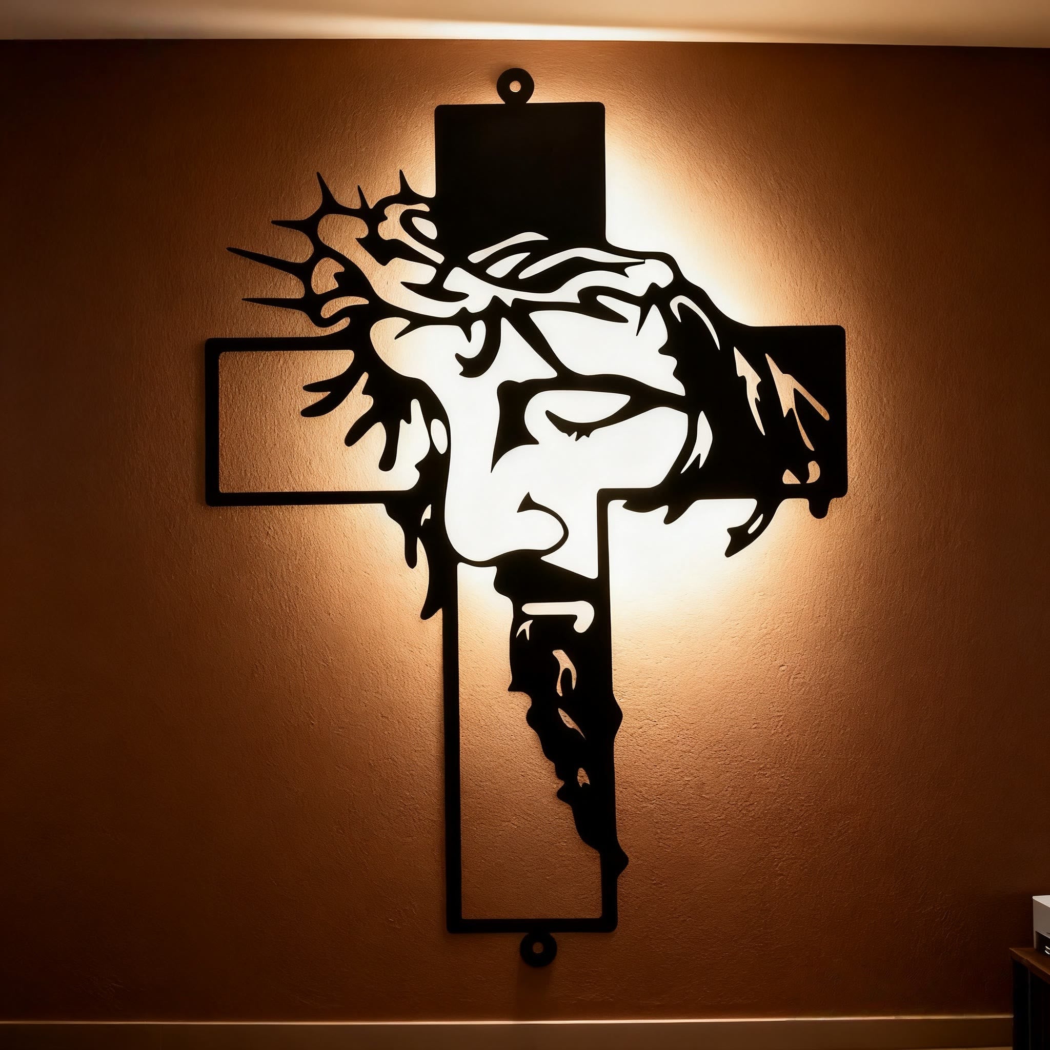 Christian Artwork Workshop Black Metal Jesus with Crown of Thorns - Cross Wall Decor
