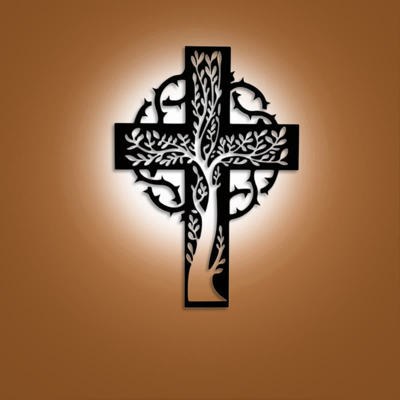 Rustic Tree of Life Cross Black Metal Wall Art by Christianartworkshop