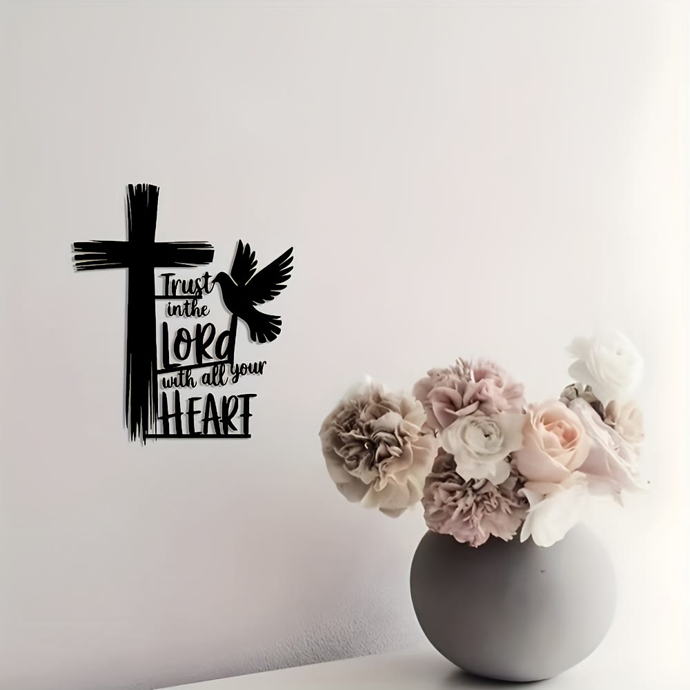 Christian Artwork Workshop Black Metal Cross and Dove Wall Decor Featuring 'Trust in the Lord' Scripture