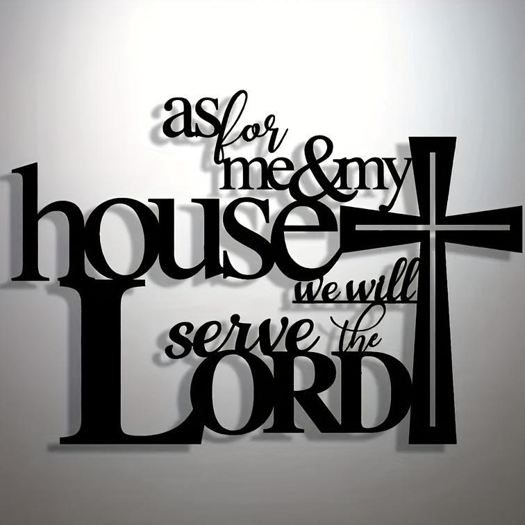 Christian Artwork Workshop Faith-Inspired Black Metal Wall Decor: Cross with 'As for Me and My House' Verse