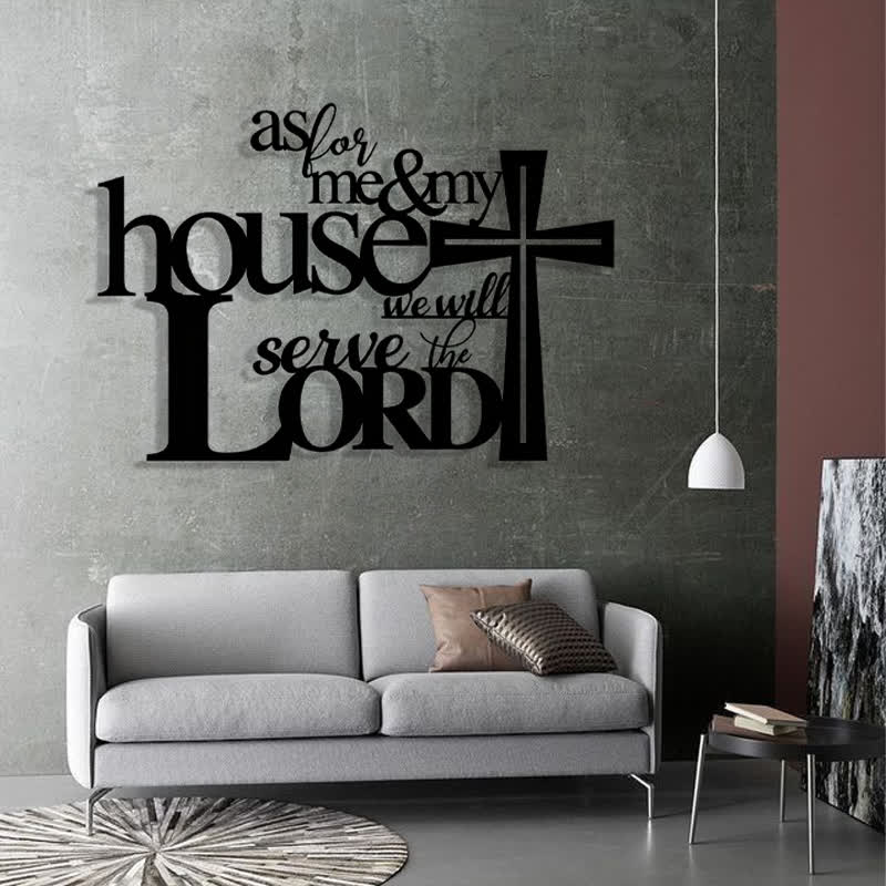 Christian Artwork Workshop Faith-Inspired Black Metal Wall Decor: Cross with 'As for Me and My House' Verse