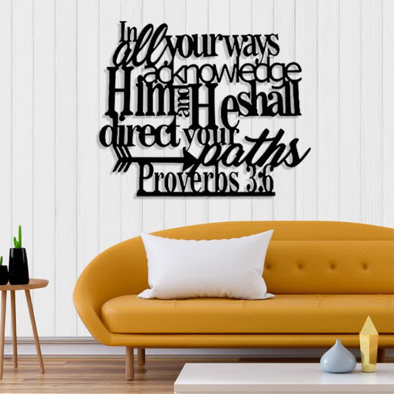 Christian Artwork Workshop Proverbs 3:6 Black Metal Wall Sign with Arrow - Guide to Spiritual Direction