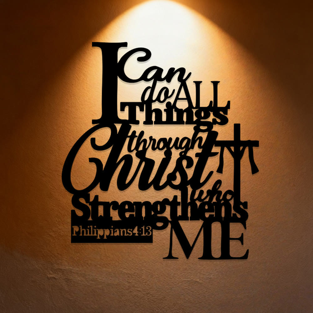 Philippians 4:13 Inspired Metal Wall Decor - 'Through Christ Who Strengthens Me' by Christian Artwork Workshop