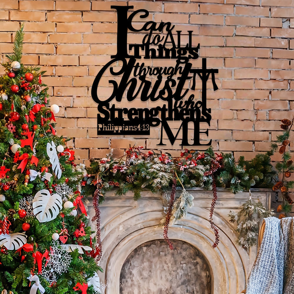 Philippians 4:13 Inspired Metal Wall Decor - 'Through Christ Who Strengthens Me' by Christian Artwork Workshop