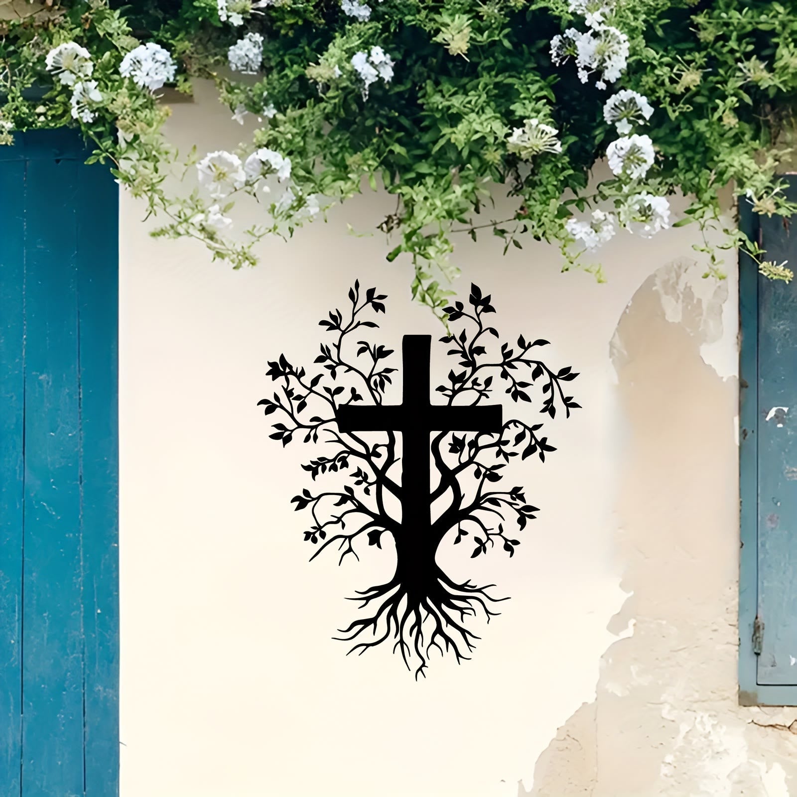 Christian Artwork Workshop Daily Faith Reminder: Metal Wall Decor Featuring Cross Tree for Spiritual Living