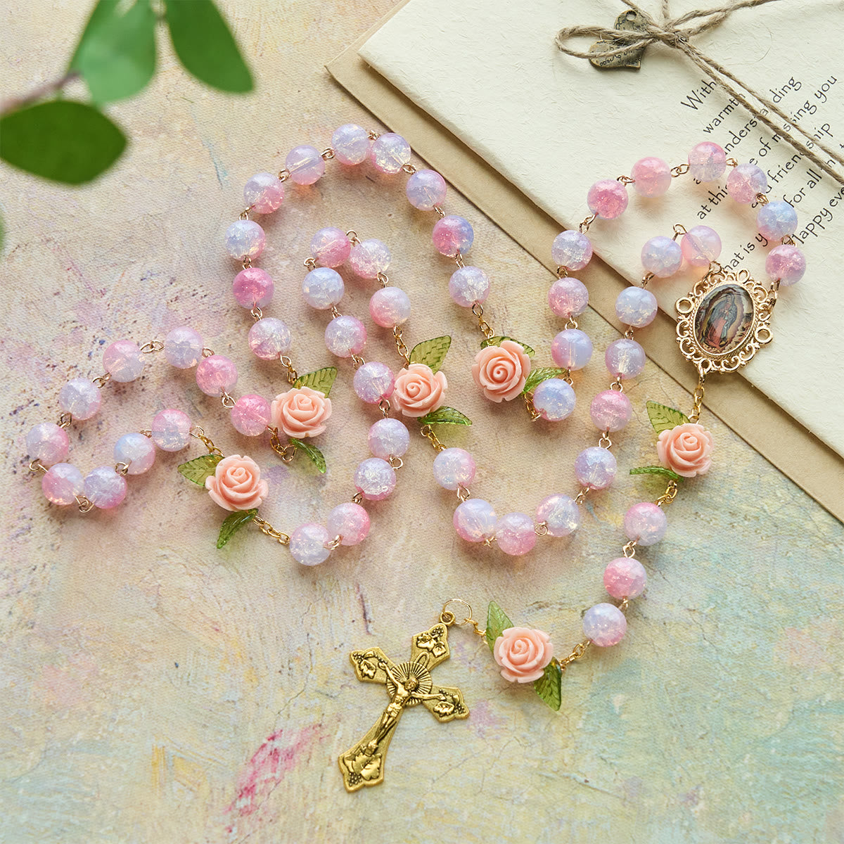 Virgin Mary Rosary with Floral Accents
