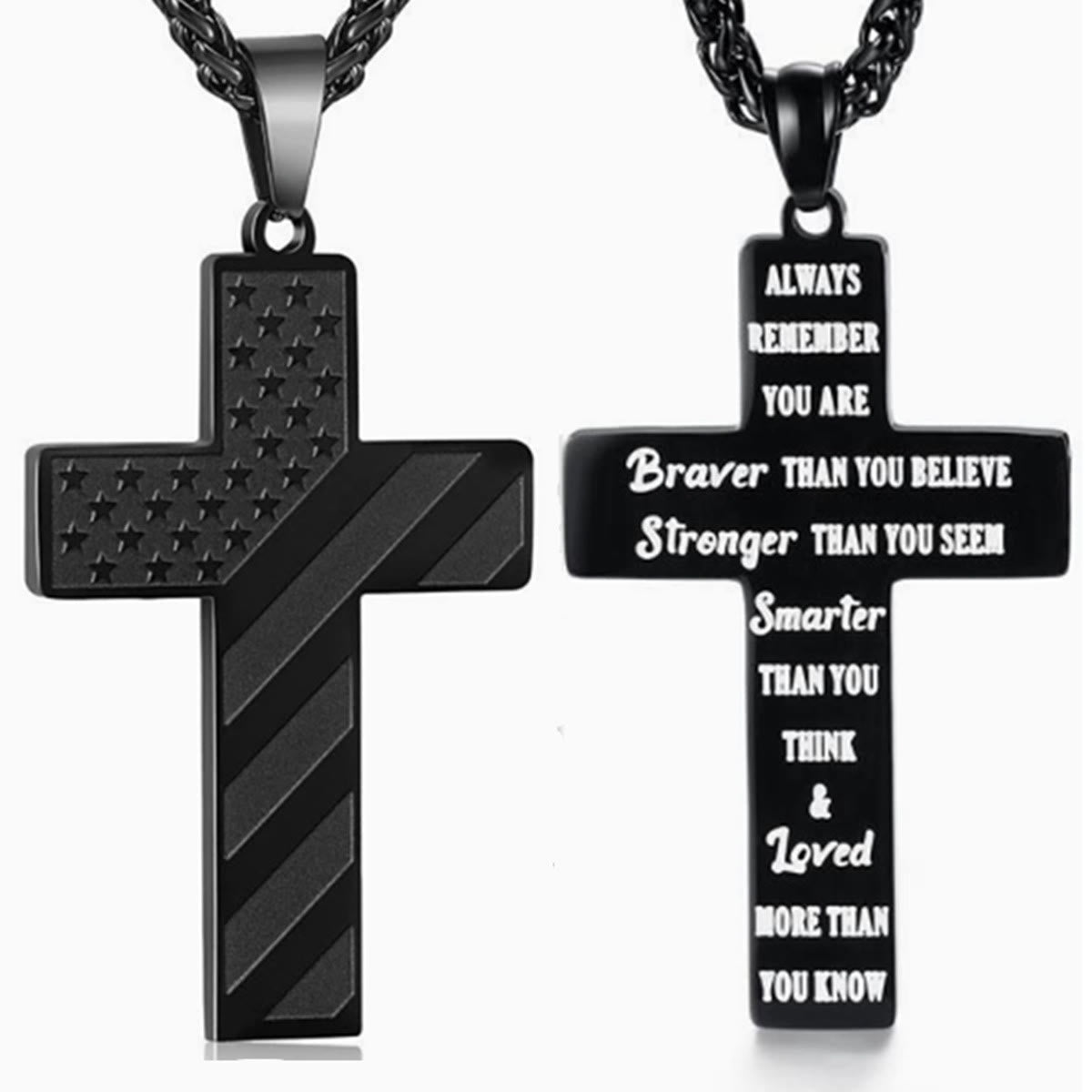 Scripture Cross with American Flag