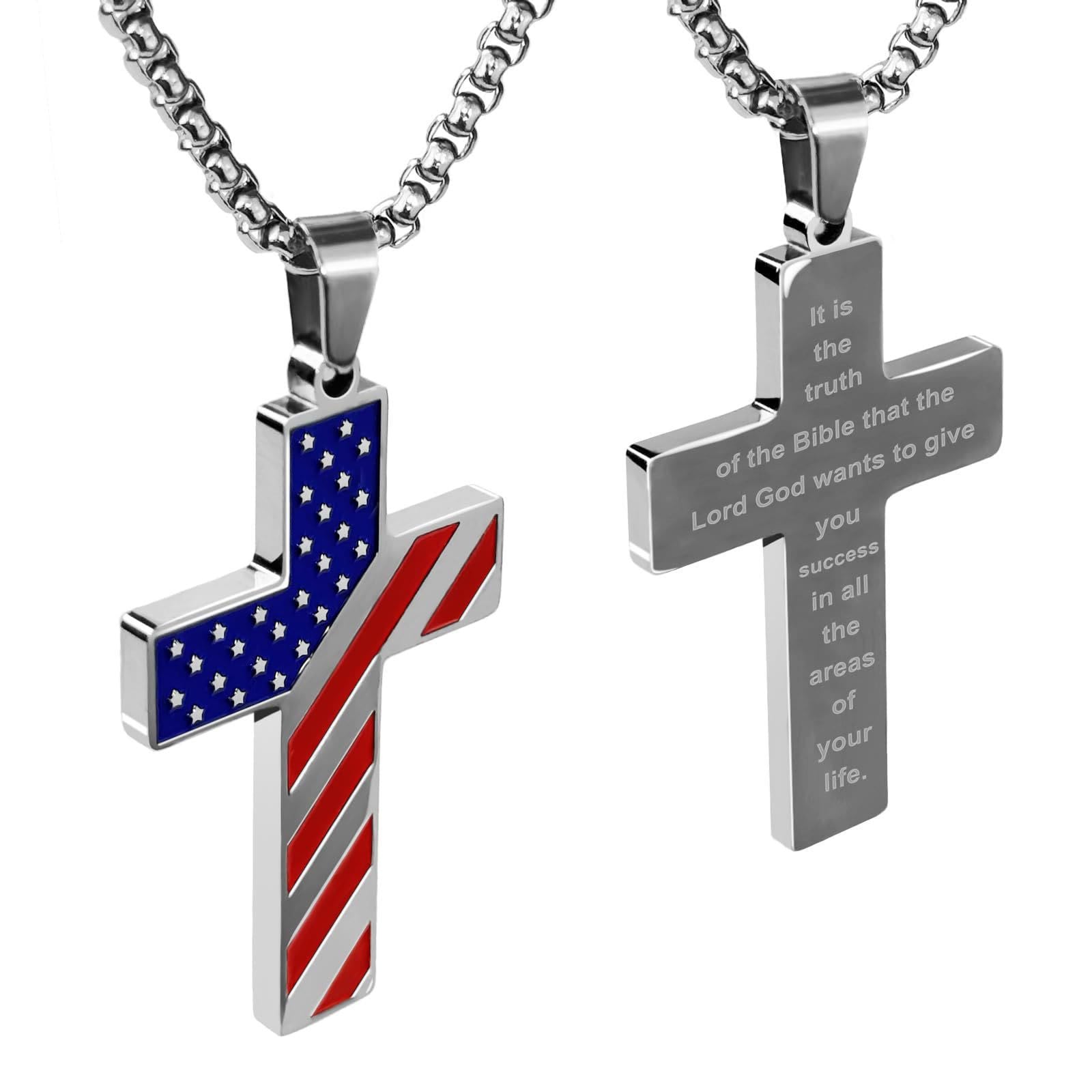 Scripture Cross with American Flag