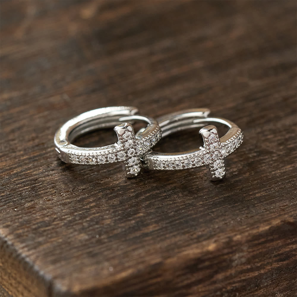 Elegant Two-Tone Cross Huggie Hoops: A Timeless Expression of Faith