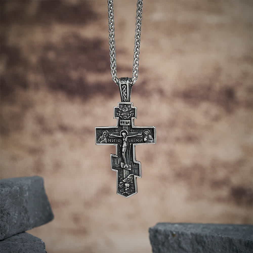 Titanium Orthodox Crucifix Necklace