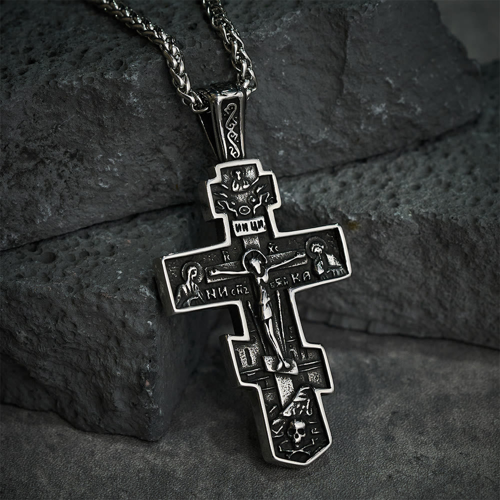 Titanium Orthodox Crucifix Necklace