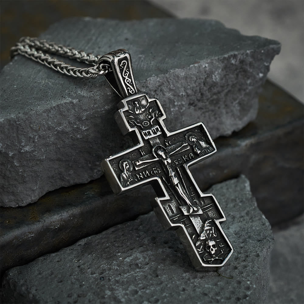 Titanium Orthodox Crucifix Necklace