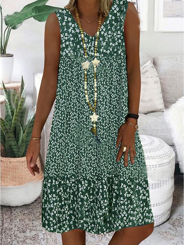 AVA | SLEEVELESS FLORAL V-NECK DRESS