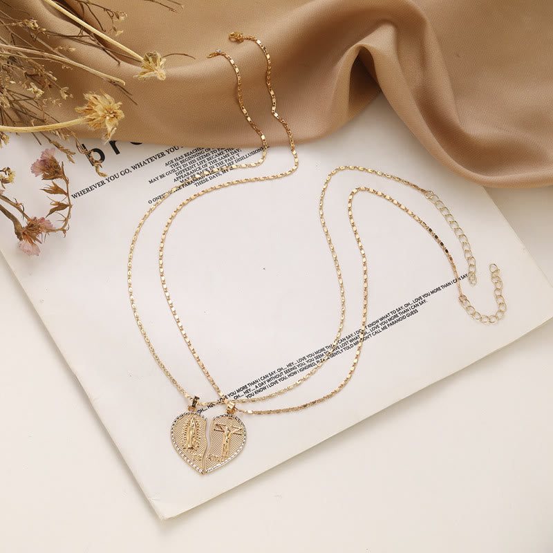 the Our Lady of Guadalupe & Crucifix 2-in-1 Heart Stacking Necklace