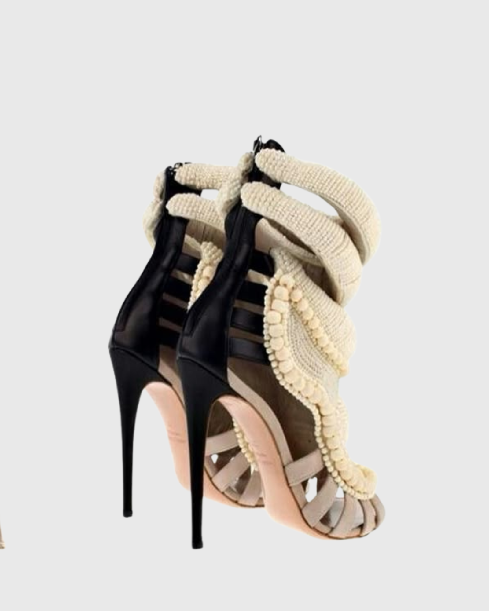 Edith Pearl Embellished Strap Sandals In Black And Beige
