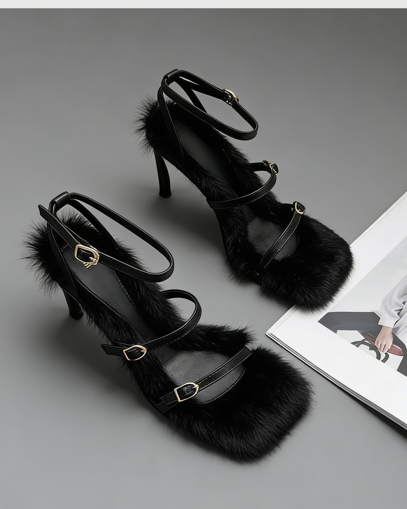 Elain Strappy Faux Fur Sandals