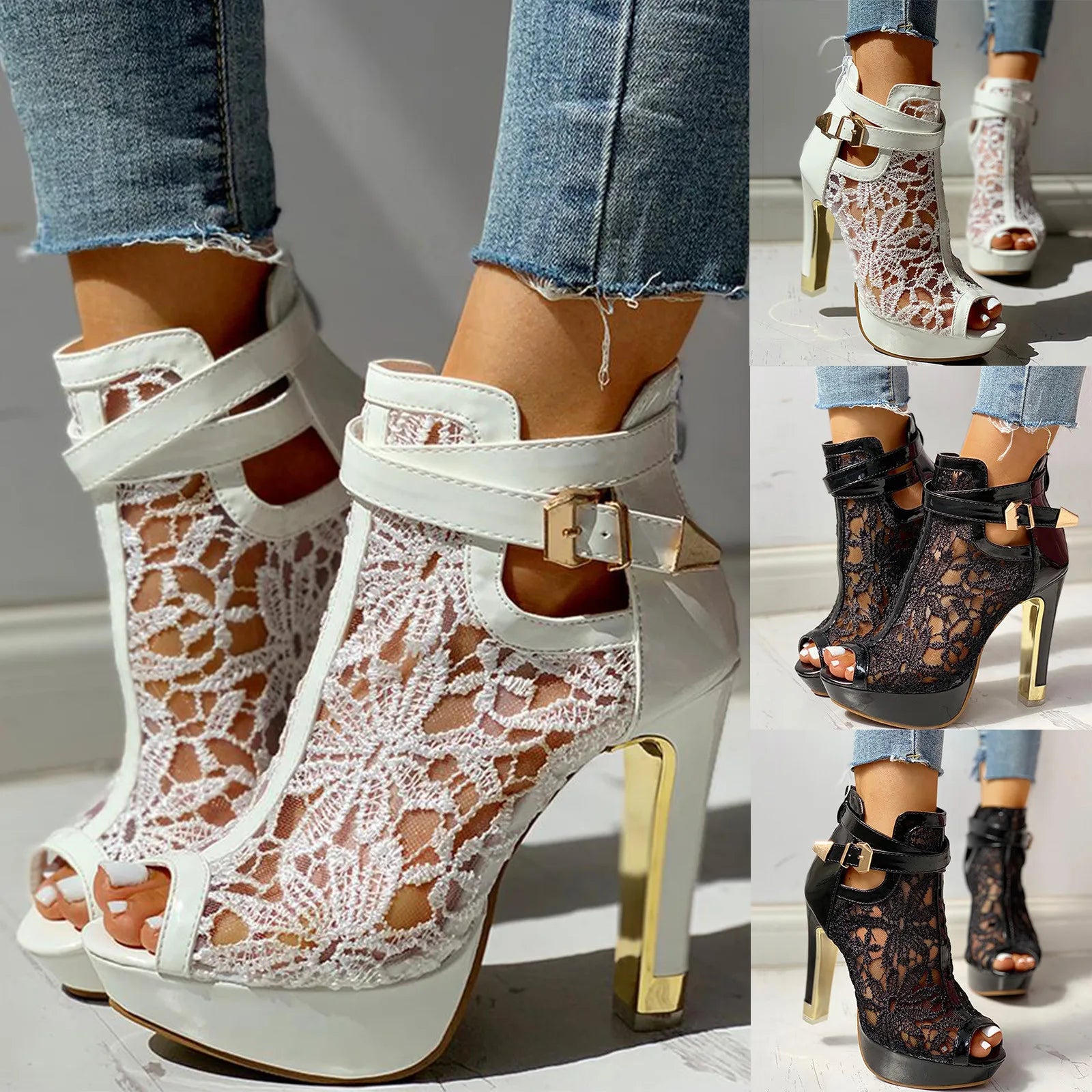 Elviera Lace Mesh Heels