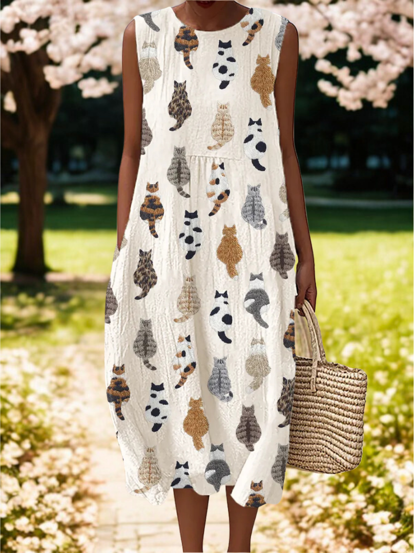 Allison | Cute Cat Art Print Midi Dress