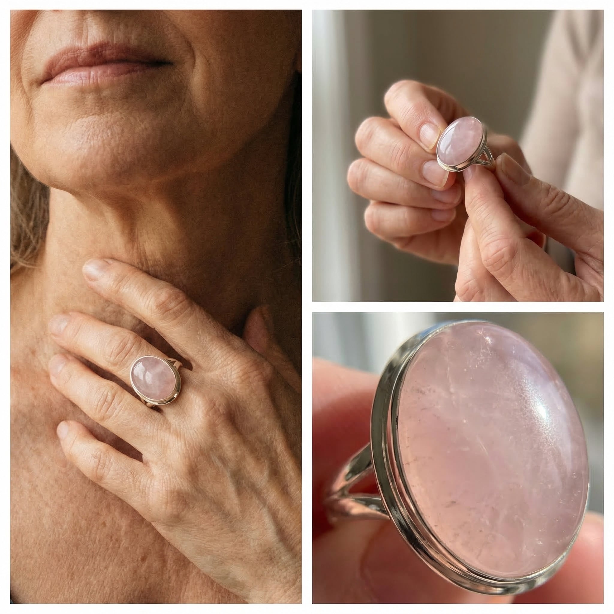 Vintage Rose Quartz Ring in Sterling Silver