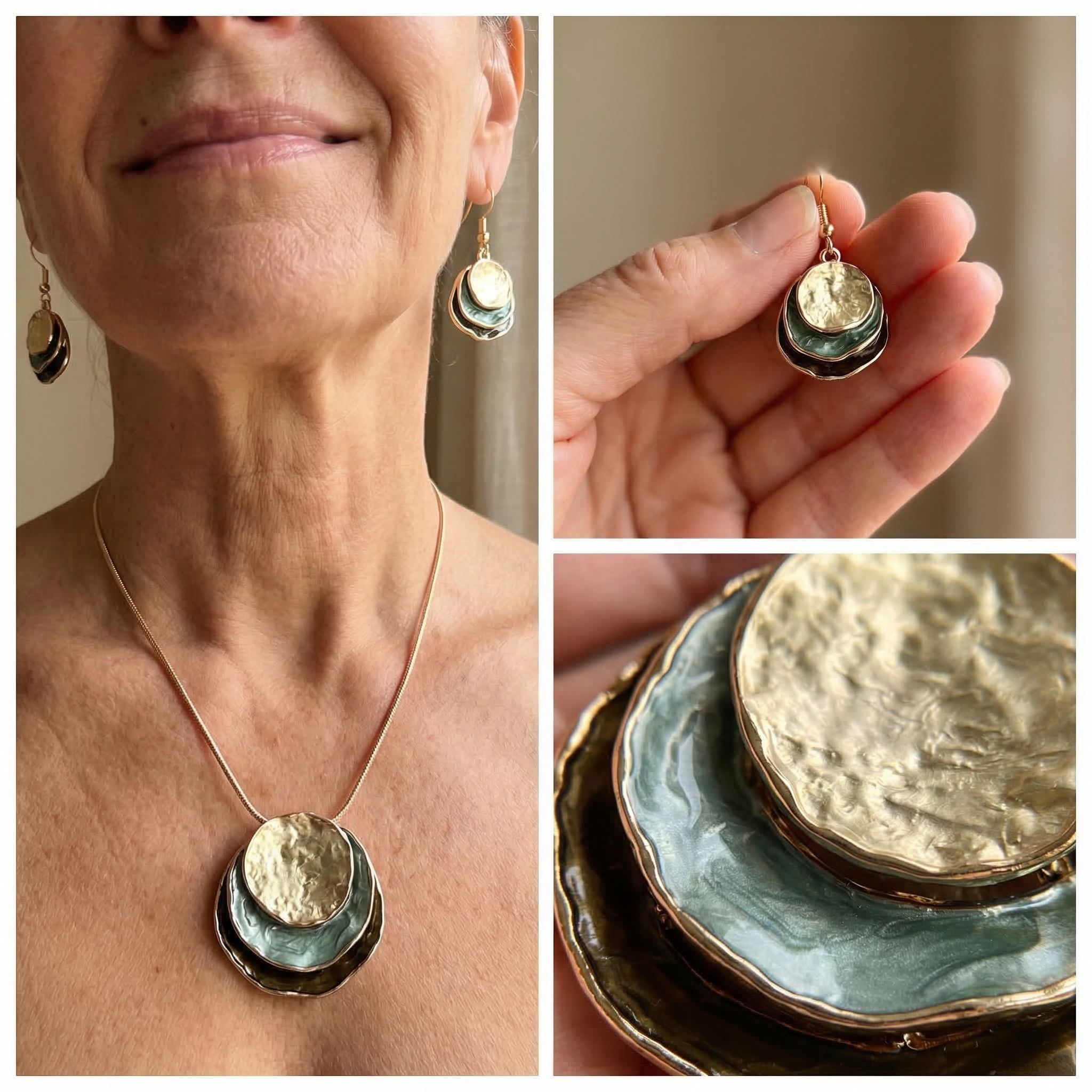 Vintage Blue Stone Necklace+Earring Set
