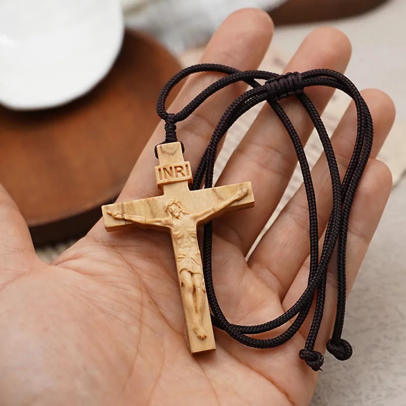 FAITH AS YOUR ARMOR: Jesus Crucifix Wooden Necklace