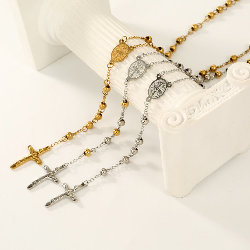 Stainless Steel Beads St. Benedict Crucifix Rosary