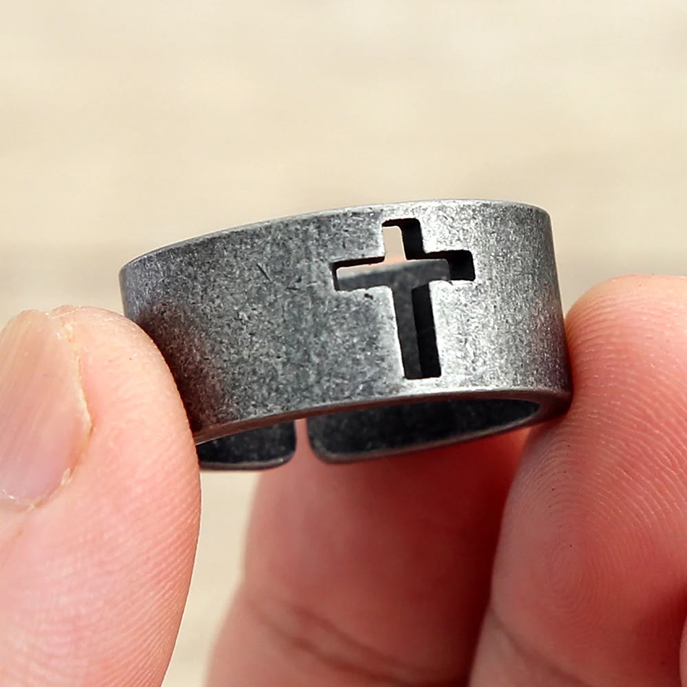 Stainless Steel Antique Punk Cross Ring