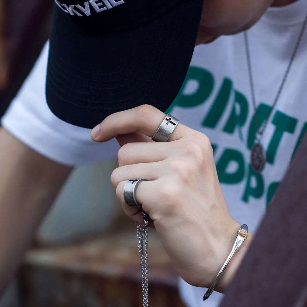 Stainless Steel Antique Punk Cross Ring