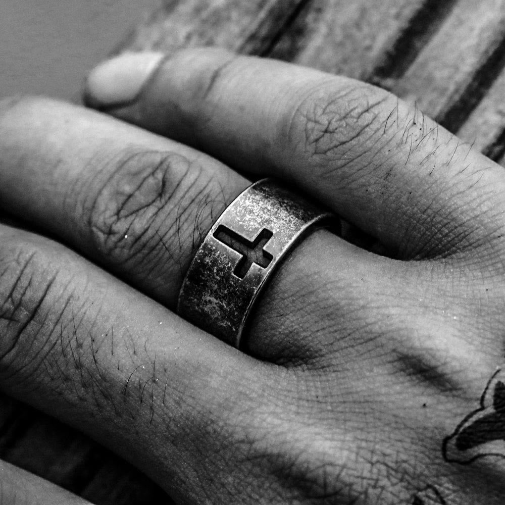 Stainless Steel Antique Punk Cross Ring
