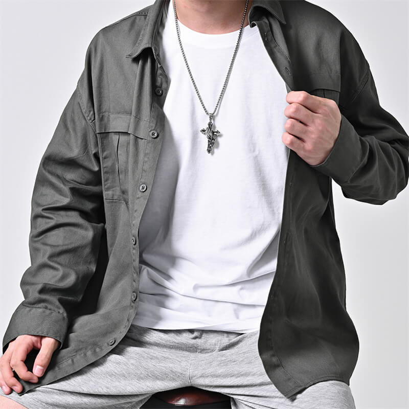 Praying Hands Cross Stainless Steel Pendant Necklace