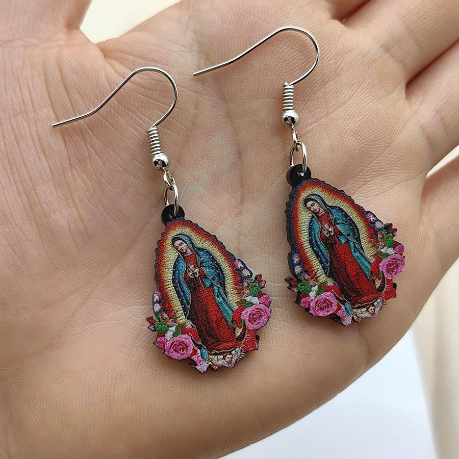 Colorful Virgin Mary Earrings - Our Lady of Guadalupe by Christianartworkshop