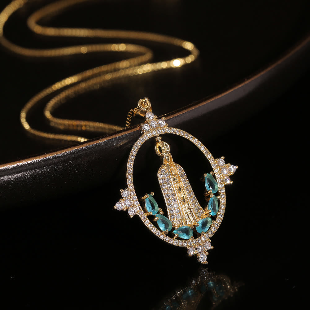 Modern Style Our Lady of Fatima Inlaided Devine Blessing Necklace