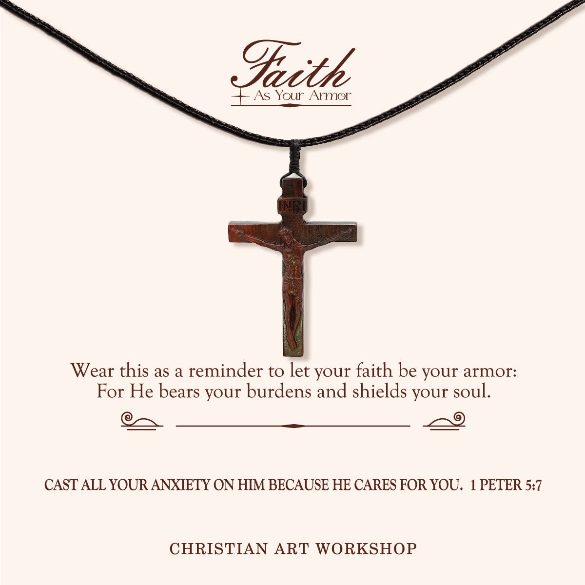 FAITH AS YOUR ARMOR: Jesus Crucifix Wooden Necklace