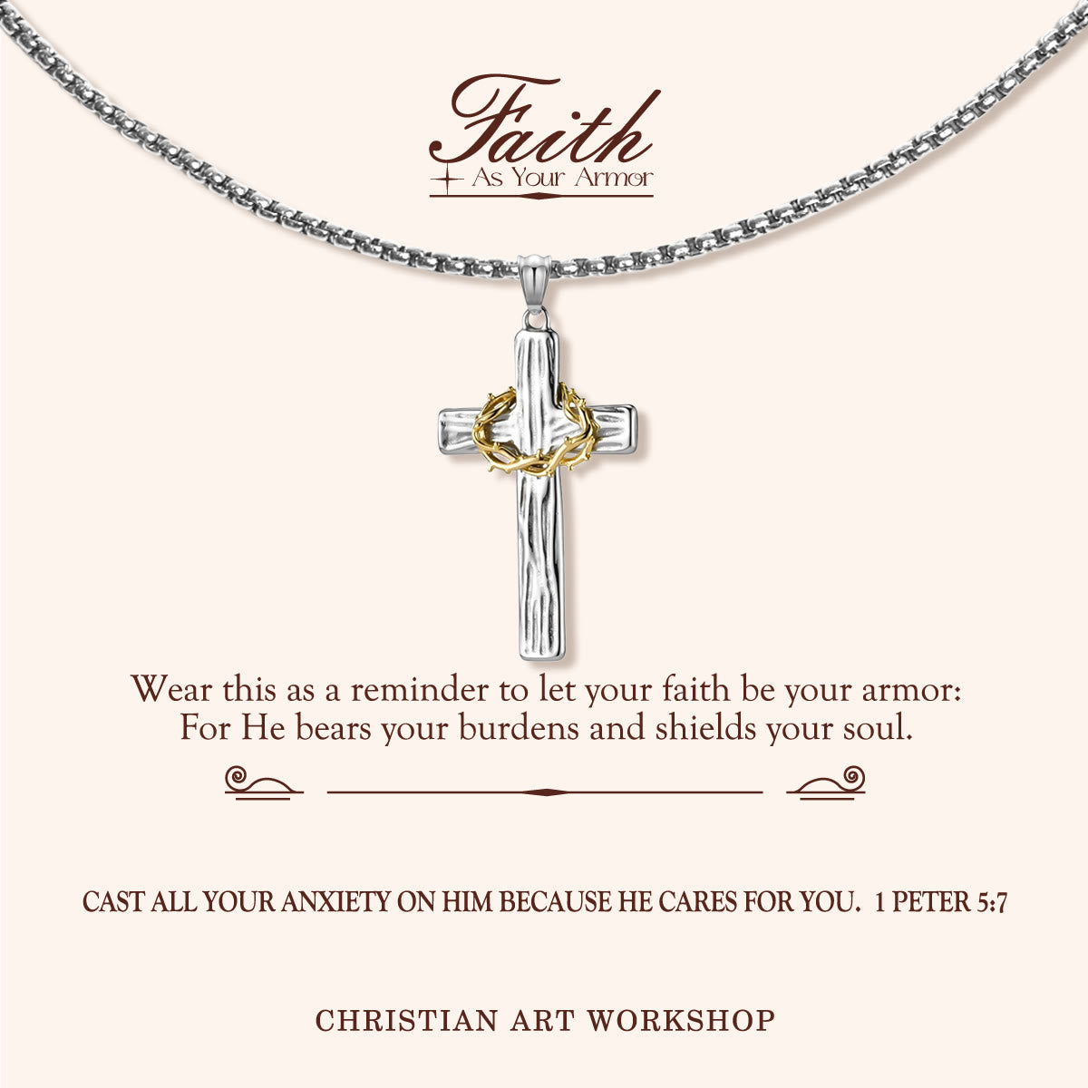 FAITH AS YOUR ARMOR: Jesus Crown Of Thorns Cross Sacred Necklace