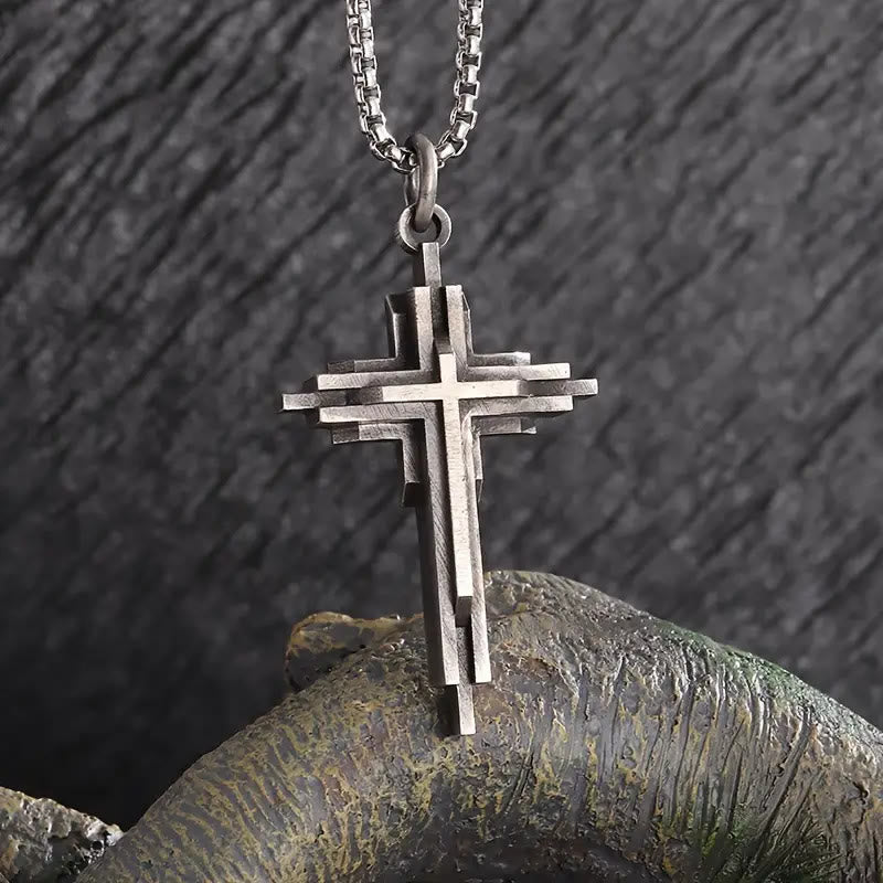 Structured Alloy Cross Necklace