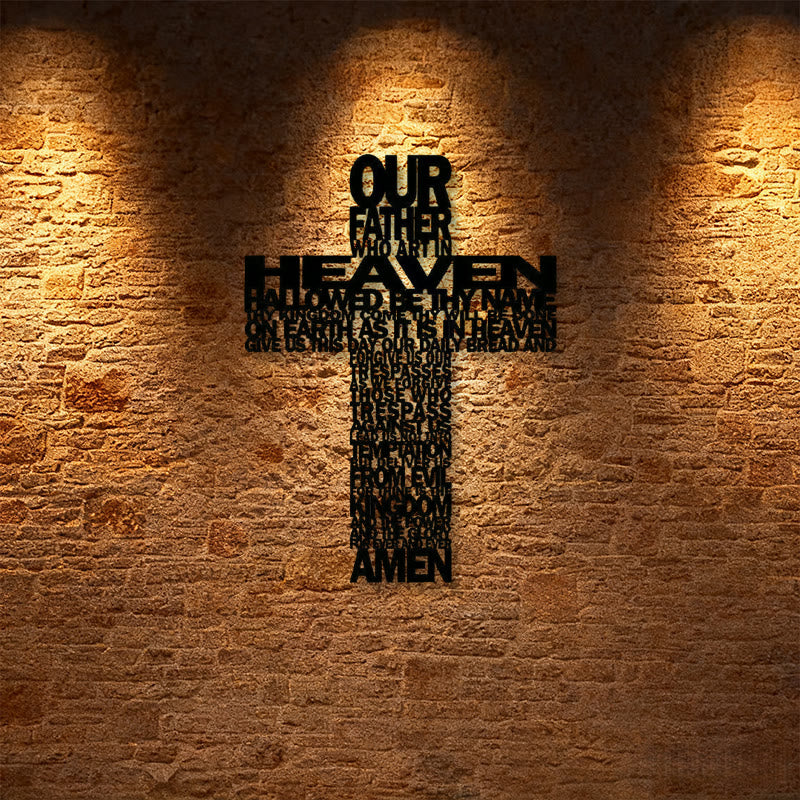 Textured Metal Wall Decor: Lord's Prayer Cross with Biblical Phrases by Christianartworkshop