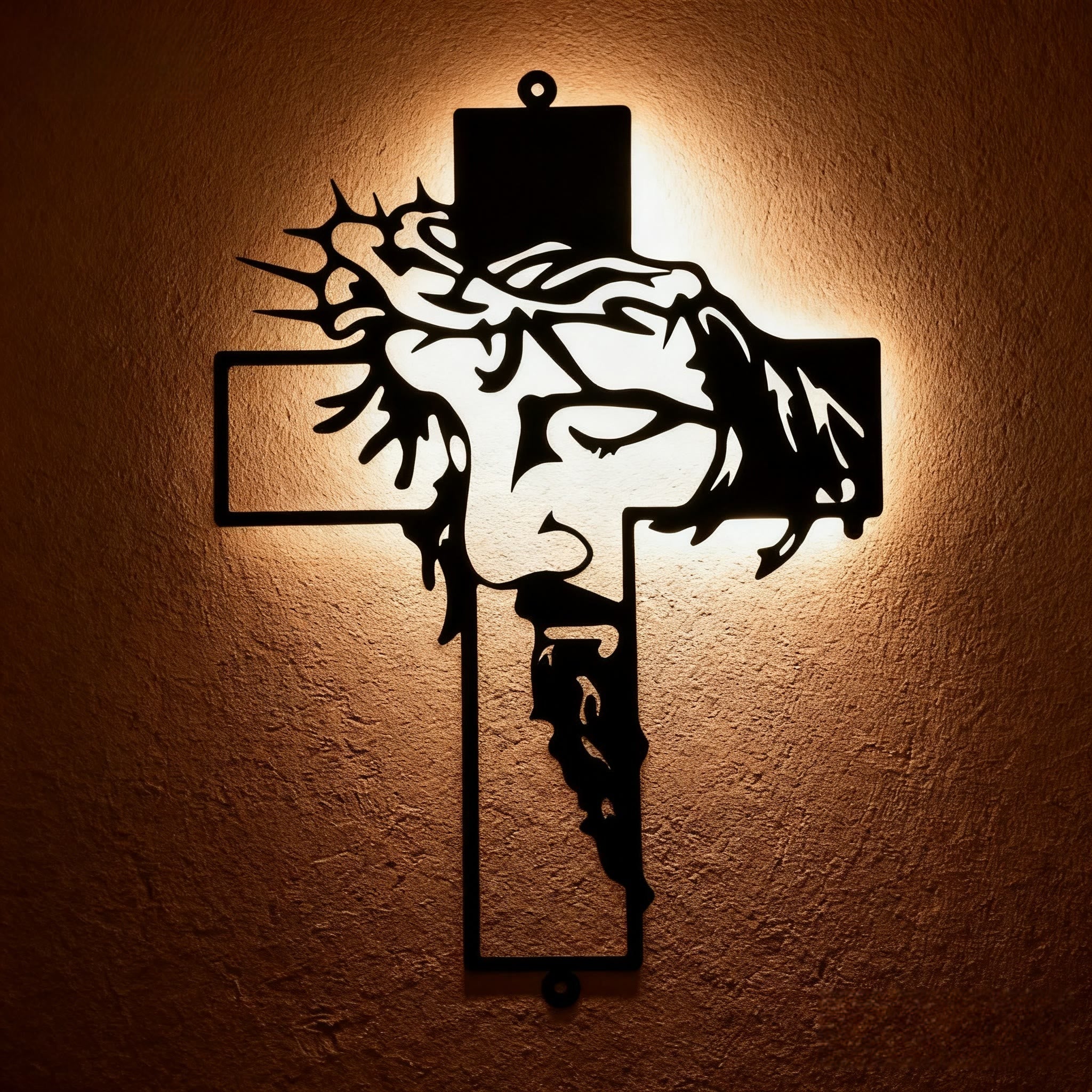 Christian Artwork Workshop Black Metal Jesus with Crown of Thorns - Cross Wall Decor